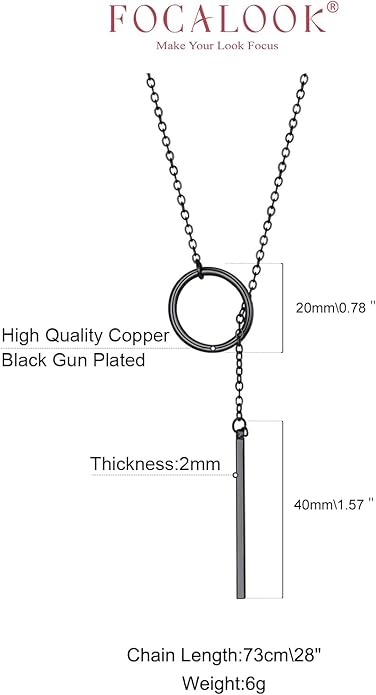 FOCALOOK Long Necklaces for Women 14K Gold Plated Dainty Drop Bar Pendant Lariat Y-Shaped Necklace Earring Set 28inch/73cm