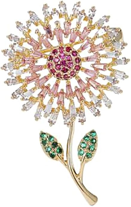 14K Gold Women Trendy Gold Brooch Accessory with Moissanite and Pearl, Decoration Sunflower Pin for Summer Fashion, Womens Brooches and Pins