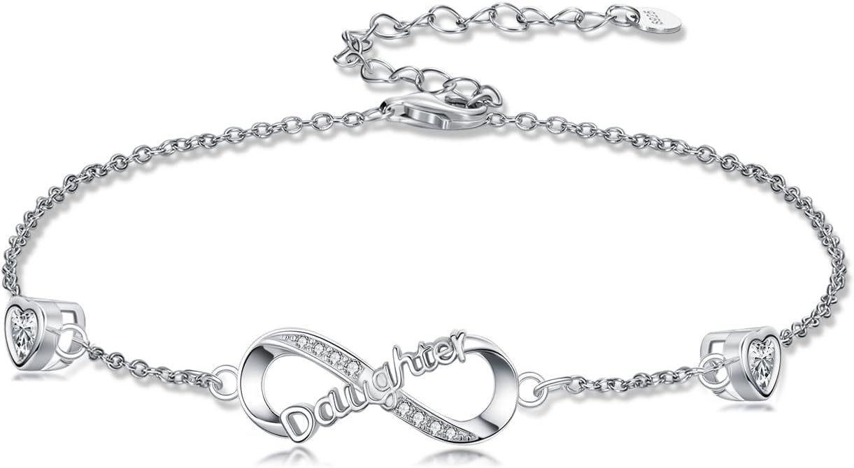Dorunmo Infinity Bracelet Mom Bracelet 925 Sterling Silver 14K Gold Plated Infinity Heart Anklet for Women Christmas Jewelry Gifts for Wife Mom Daughter
