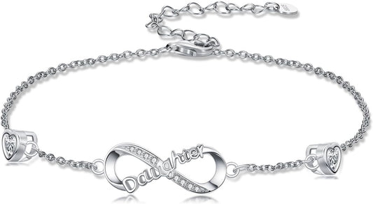 Dorunmo Infinity Bracelet Mom Bracelet 925 Sterling Silver 14K Gold Plated Infinity Heart Anklet for Women Christmas Jewelry Gifts for Wife Mom Daughter