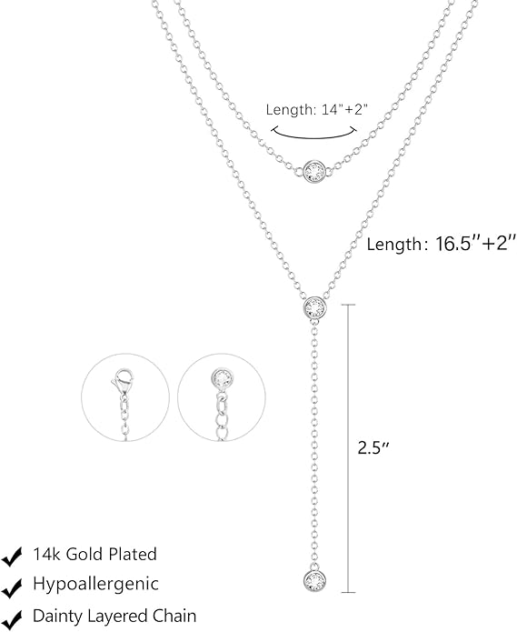 Lariat Gold Necklace for Women Trendy Dainty 14k Gold Plated/Silver Layered Chain Drop Necklaces Y-Shaped Necklace Jewelry for Women Gifts