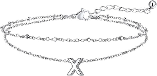 FaithHeart Initial Ankle Bracelets for Women, Waterproof 14k Gold Plated Initial Anklets Non Tarnish Stainless Steel Layered Anklet Summer Beach Foot Jewelry