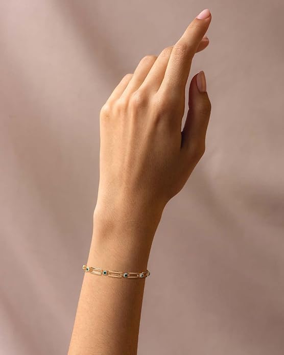 LOYATA Chain Bracelet Gold Link 14K Gold Plated Dainty Pearl Bracelet Simple Jewelry Gift for Women