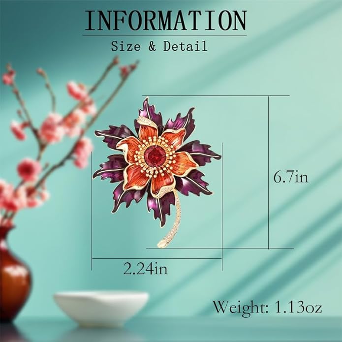 Flower Brooch Pin - Rhinestone Flower Pin 18k Gold Plated - Thanksgiving Day, Birthday, Wedding Gifts for Mom, Wife