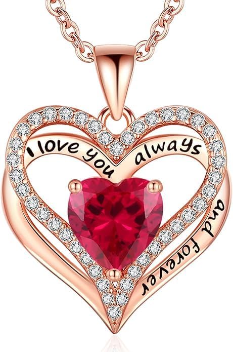 Birthstone Heart Necklace for Women Wife Girlfriend Mom Daughter Gifts S925 Silver Jewelry For Anniversary Rose Gold Gifts For Birthday Christmas Mothers Valentines Day
