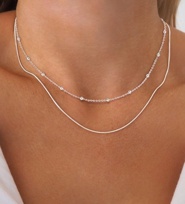 Freekiss Herringbone Necklace for Women,Dainty Gold Necklace,14k Gold Plated Snake,Gold Chain Choker Necklaces,Simple Gold Layered Necklaces,Gold Jewelry Gift for Women