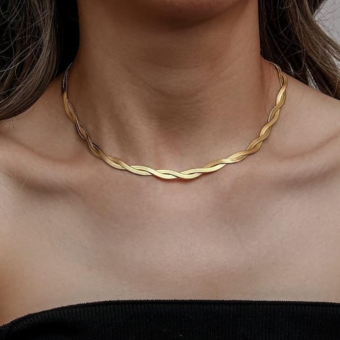 CHESKY 14K Gold/Silver Plated Snake Chain Necklace Herringbone Necklace Gold Choker Necklaces for Women Gifts Jewelry 1.5/3/5MM(W) 14"/16"(L)