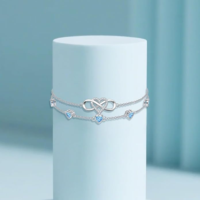 Dorunmo 925 Sterling Silver Infinity Heart Birthstone Anklet Bracelets for Women Best Mother's Day Birthday Jewelry for Wife Girlfriend Mom Her