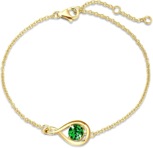 FANCIME Love Bracelet 925 Sterling Silver Infinity Birthstone Bracelets for Women Fine Jewelry Birthday Christmas Gifts for Her Mom Wife, Chain Length 6.7"+1.2" Extend