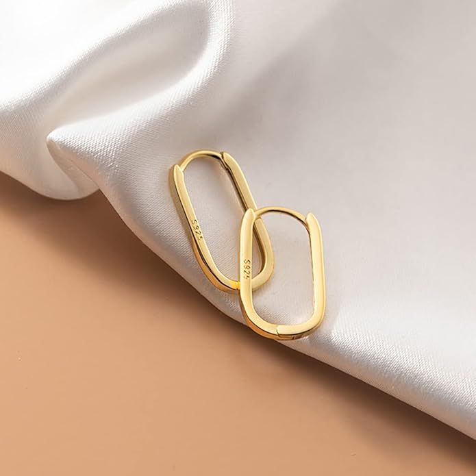Reffeer 925 Sterling Silver U Hoop Earrings for Women Teens Minimalist Square Hoop Earrings U Huggie Earrings