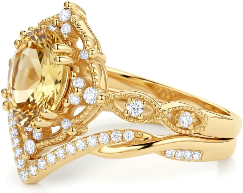 Oval Cut Vintage Gemstone Engagement Rings set for Women S925 Sterling Silver/10K/14K/18K Gold Birthstone Promise Anniversary Bridal Set Ring for her