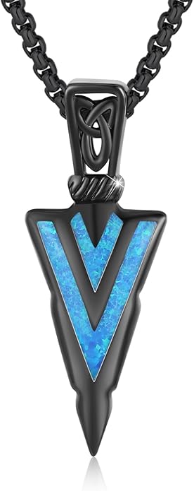 PCTJYFU Arrowhead Necklace 925 Sterling Silver for Women Men Pendant with Blue Opal/Abalone Shell/Turquoise Black Gold Plating Protective Symbol Jewelry Adjustable Chain Gift for Him Her