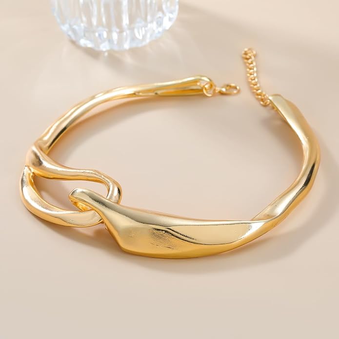 Punk Dripping Water-drop Choker Necklace for Women,Thick Drippy Chain Liquid Metal Collar Necklace Rocker Hip-hop Necklace Cool Metallic Unique Funky Statament Grunge Jewelry