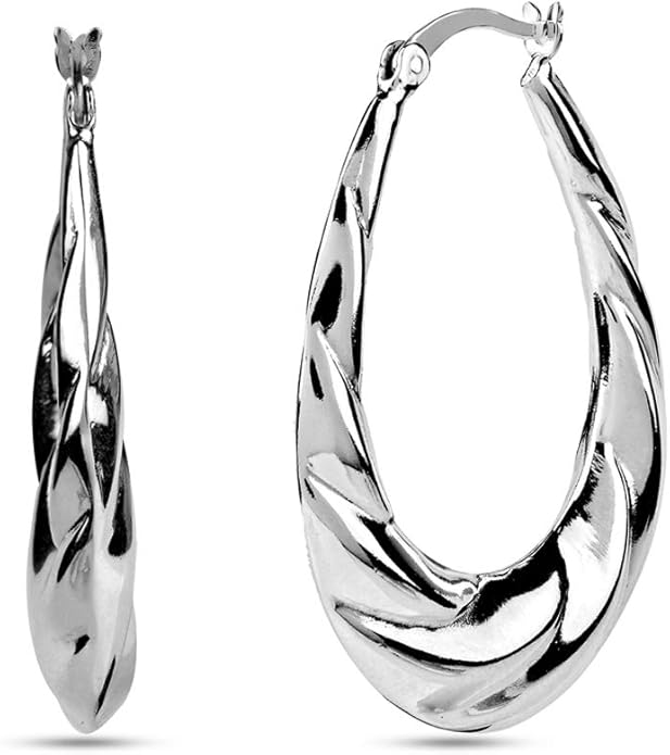 LeCalla 925 Sterling Silver Shrimp Classic Diamond-Cut Light-Weight Hoop Earrings for Women