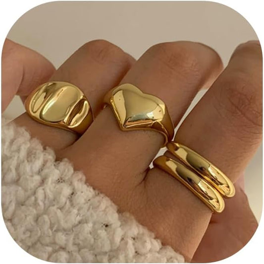 YEEZII Chunky Gold Rings for Women Non Tarnish, 18K Gold Plated Stackable Thumb Ring, Statement Women Rings Set