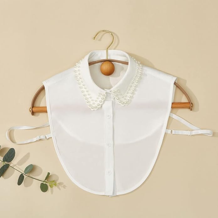 Statement Necklace for Women Girls Simulated Pearl Beaded Bib Detachable False Collar Choker Necklaces Clothing Accessory