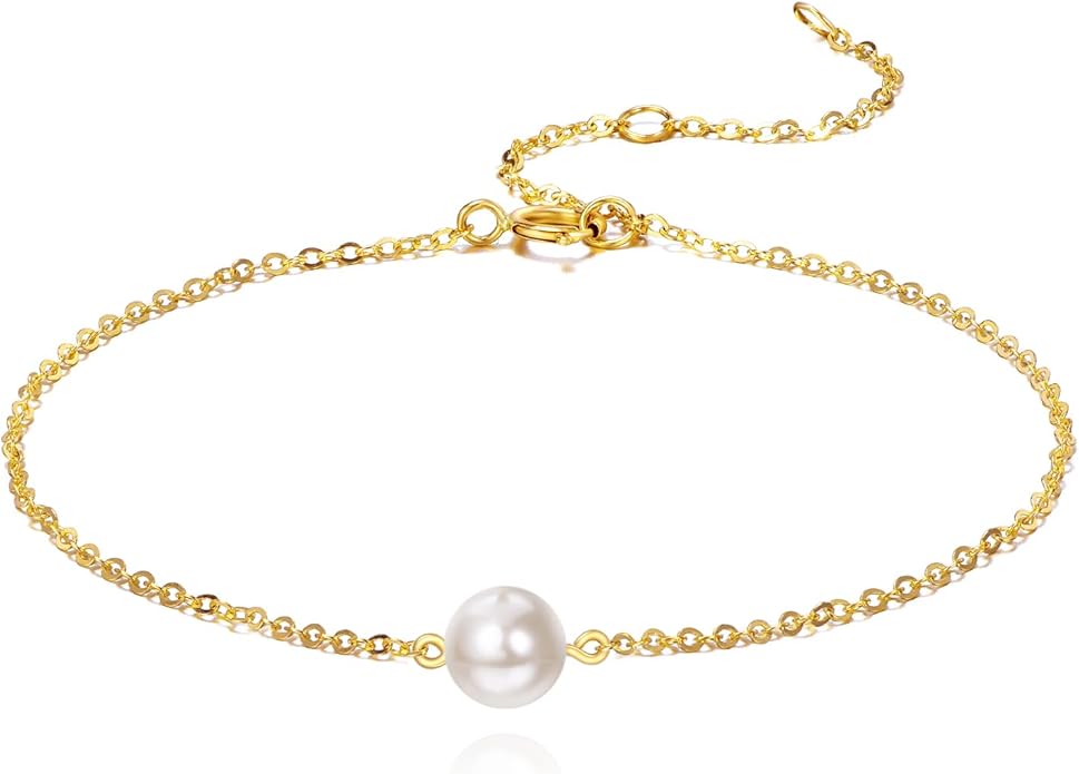 KECHO 14K Real Gold Freshwater Cultured Pearl Bracelet 14K Solid Gold Jewelry Anniversary Birthday Gift for Women