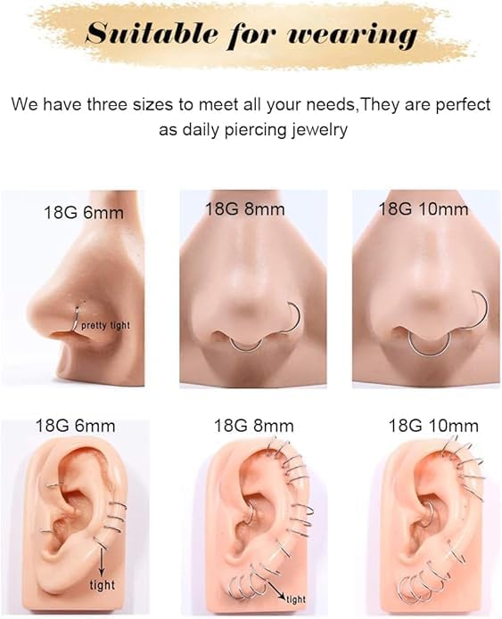 Nose Rings Studs: 8Pcs 20G Gold/Silver 316L Surgical Stainless Steel Nose Studs Hypoallergenic Corkscrew Nose Piercing Stud Jewelry for Women Men Clear Cubic Zirconia Imitation Diamond Top Size 1.5mm 2mm 2.5mm 3mm