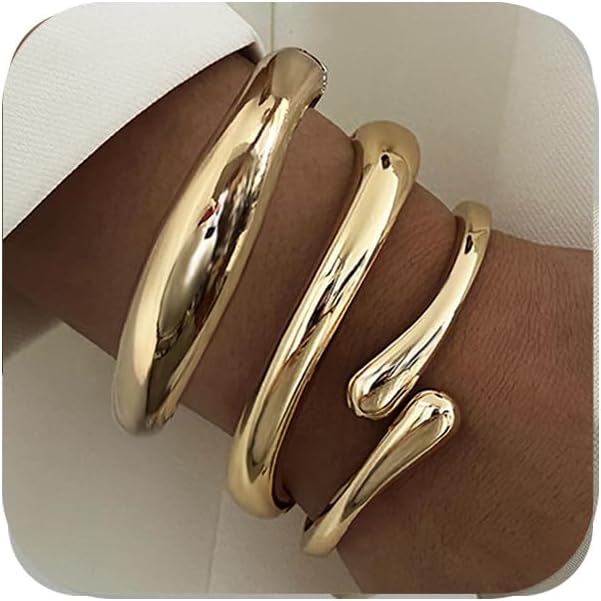 Rainhonor Chunky Gold Bangles Bracelets for Women Gold Cuff Bracelet Set Waterproof Non Tarnish Stack Bracelet for Women Gifts