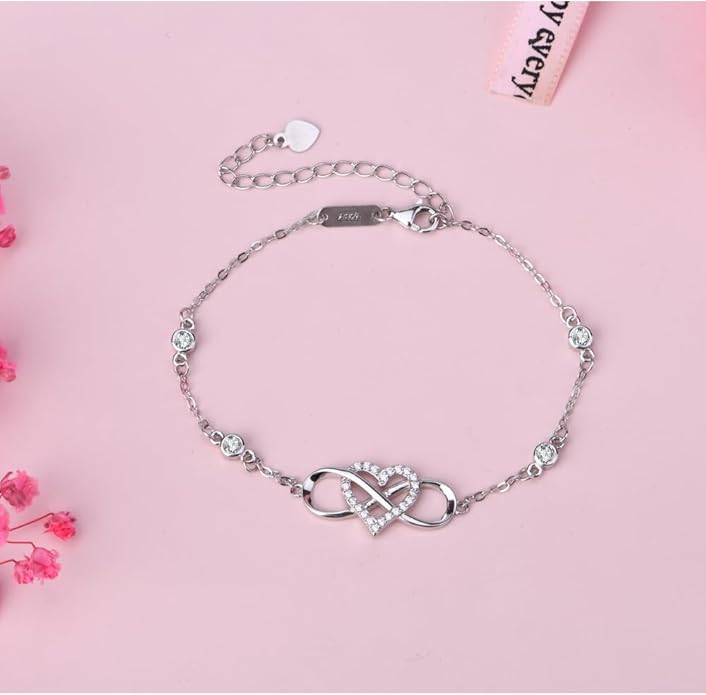 S925 Sterling Silver Ankle Bracelet for Women,Infinity Anklet with Heart Design Charm Jewelry Mother's Day Gifts for Women Mother