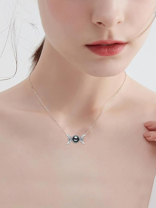 KANNSOAR Tahitian Black Pearl 18K White Gold Plated Sterling Silver Pendant Necklace for Wedding Birthday Anniversary Valentines Day Christmas Pearl Jewelry Gift for Women Wife Mom Lover Girlfriend