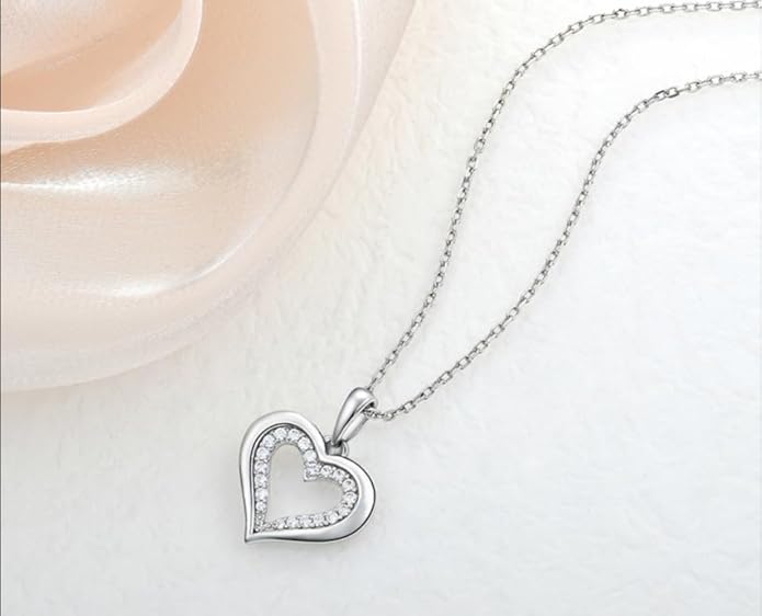 925 Sterling Silver Heart Pendant Necklace for Women – Dainty Love Pendant, Elegant Minimalist Jewelry Gift for Her, Valentine’s Day, Birthday or Anniversary, 20” Chain, Romantic Silver Charm