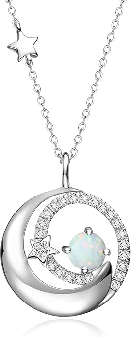 FANCIME Birthstone Necklaces 925 Sterling Silver Moon and Star Pendant Fine Jewelry Birthday Christmas Gifts for Mom Wife Her Daughter, Adjustable Chain 16+2"