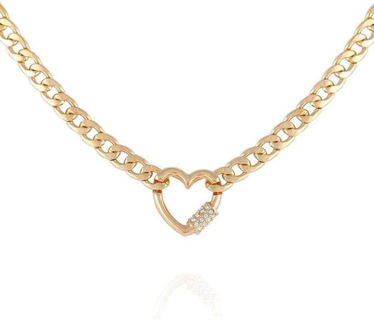 GUESS Goldtone Chain Link Necklace with Pave Heart Charm