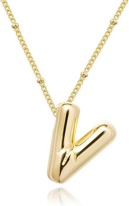 Initial Necklaces for Women, 14k Gold Plated Bubble Letter Necklace Chunky Gold Necklace Dainty Charm Initial Necklaces for Women Trendy Custom Preppy Stocking Stuff Necklace Christmas Gifts