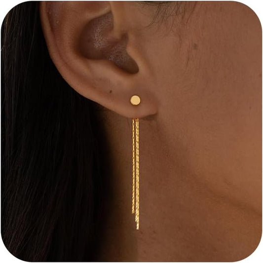Gold Earrings for Women, 14K Gold Plated Tassel Dangle Earrings for Women Trendy Hypoallergenic Long Chain Earring Dainty Pearl Drop Earrings Elegant Wedding Earring Fashion Jewelry for Womens