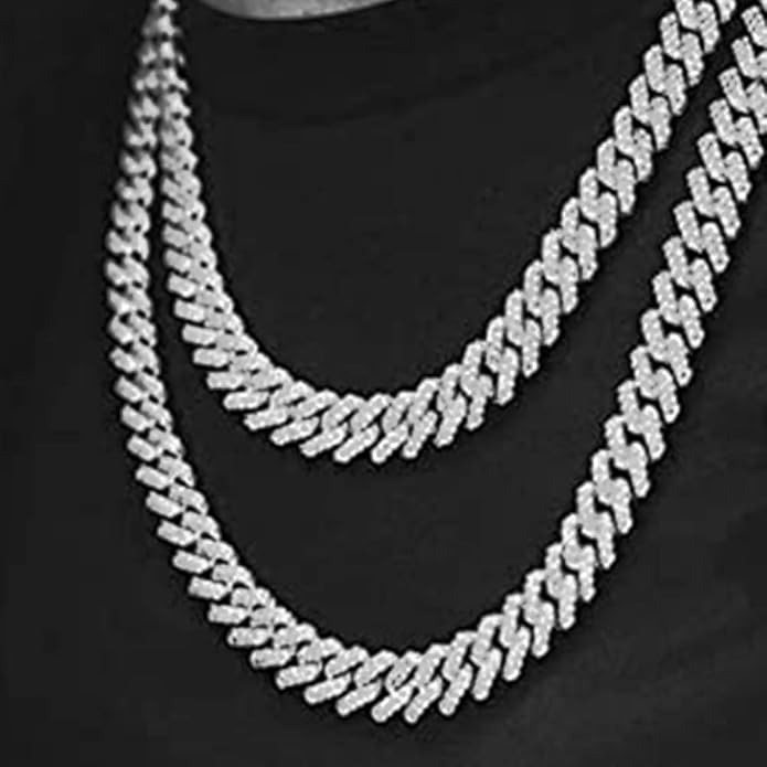 EMESLY Miami Cuban Link Chain 14K Gold Plated Necklace (16, 18, 20, 22, 24, 30 Inches Length); Hip Hop Bracelet (8" Length) for Men & Women; Perfect Iced Out Bling Jewelry Gift