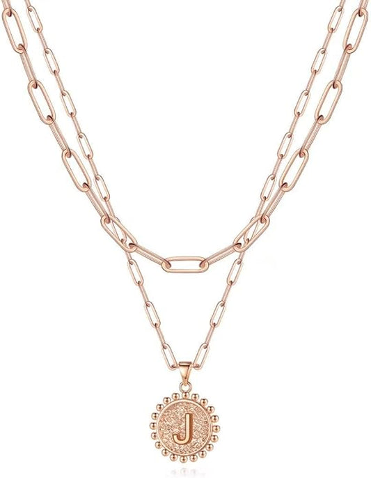 Ursteel Layered Initial Necklaces for Women, 14K-Gold-Plated Dainty Layering Paperclip Chain Necklaces for Women Jewelry