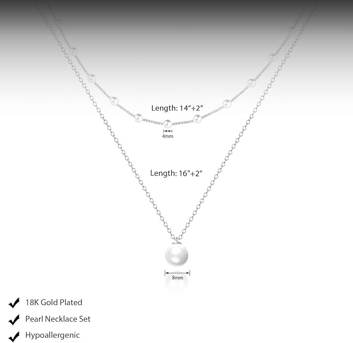 Gold Jewelry Set for Women - Dainty 14K Gold/Silver Plated Pearl Choker Necklace, Drop Earrings & Bracelets - Wedding Trendy Pearl Jewelry Gift