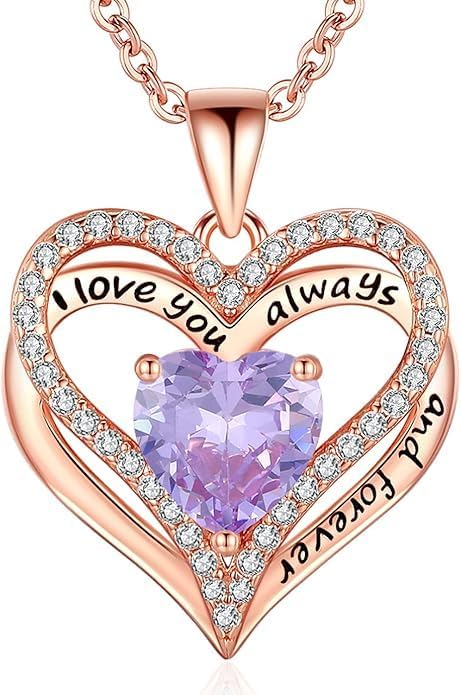 Birthstone Heart Necklace for Women Wife Girlfriend Mom Daughter Gifts S925 Silver Jewelry For Anniversary Rose Gold Gifts For Birthday Christmas Mothers Valentines Day