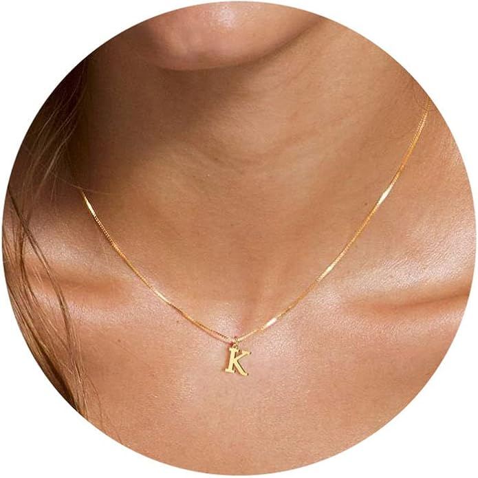 Foxgirl Gold Initial Necklaces for Women, Dainty Gold Letter Necklace Tiny A-Z Pendant Choker Necklace Trendy Cute Personalized Monogram Name Necklace Gold Jewelry Necklace for Women Gift