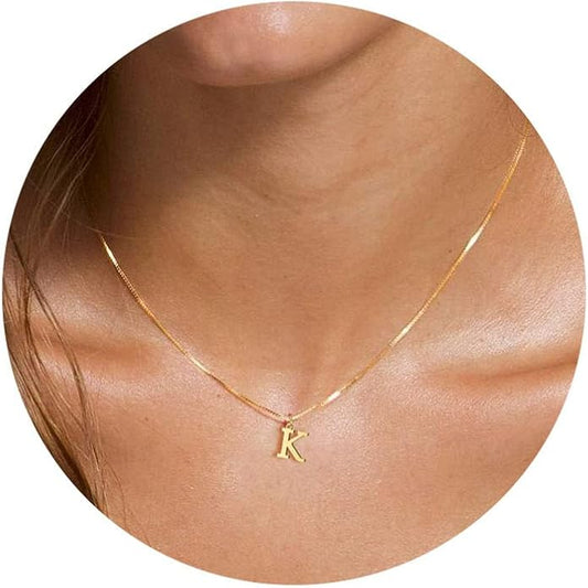 Foxgirl Gold Initial Necklaces for Women, Dainty Gold Letter Necklace Tiny A-Z Pendant Choker Necklace Trendy Cute Personalized Monogram Name Necklace Gold Jewelry Necklace for Women Gift