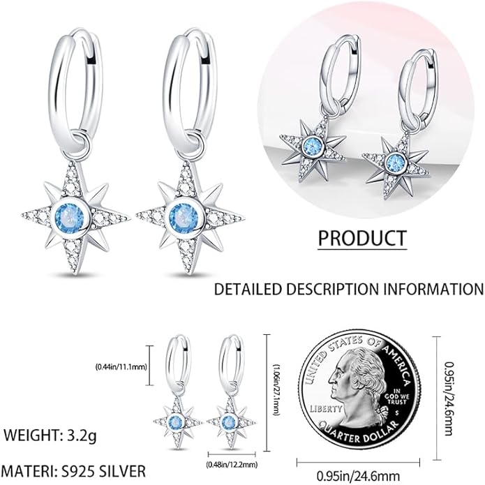 925 Sterling Silver Women Earrings, Sparkling Star and Moon Earrings, Various Hypoallergenic Earrings, Best Gift for Women
