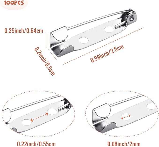 100 Pcs Bar Pins - Silver Brooch Clasp Pins for Badges, DIY Craft, Sewing, Baby Shower, Wedding Name Tags (25mm)