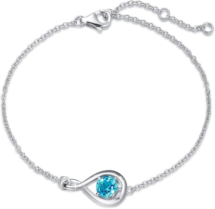 FANCIME Love Bracelet 925 Sterling Silver Infinity Birthstone Bracelets for Women Fine Jewelry Birthday Christmas Gifts for Her Mom Wife, Chain Length 6.7"+1.2" Extend