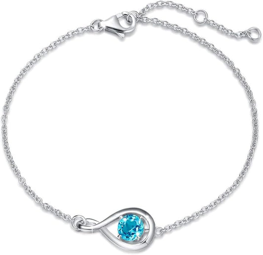 FANCIME Love Bracelet 925 Sterling Silver Infinity Birthstone Bracelets for Women Fine Jewelry Birthday Christmas Gifts for Her Mom Wife, Chain Length 6.7"+1.2" Extend