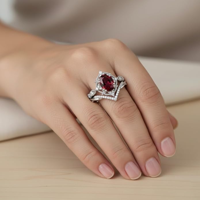 Oval Cut Vintage Gemstone Engagement Rings set for Women S925 Sterling Silver/10K/14K/18K Gold Birthstone Promise Anniversary Bridal Set Ring for her