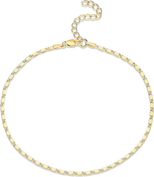 PAVOI 14K-18K Gold Plated Charm Link Flat Gold Anklets for Women | Beaded Marina Link Mariner Paperclip Snake Chain Jewelry Anklets