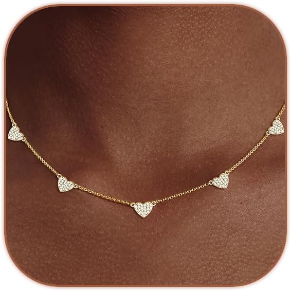 Cute Heart Necklace Dainty 18k Gold Plated Tiny Heart Pendant Choker Necklaces Small Gold Love Open Heart Chain Necklace for Women Simple Gold Necklace for Women Trendy Jewelry
