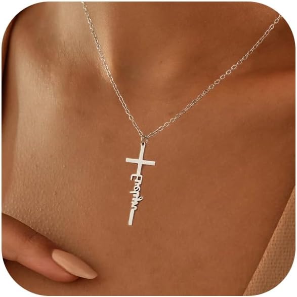 Cross Necklace for Women 14K Gold Silver Plated Dainty Small Cross Pendant Choker Simple Trendy Cute Cross Charm Chain Necklace Easter Basket Stuffers Baptism Religious Faith Jewelry Gift