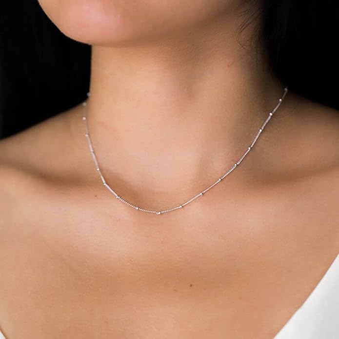 Dainty Chain Necklace for Women, 18K Gold Plated Coin Disc Choker Necklaces Simple Satellite Beaded Twisted Thin Paper Clip Chain Everyday Jewelry Gifts