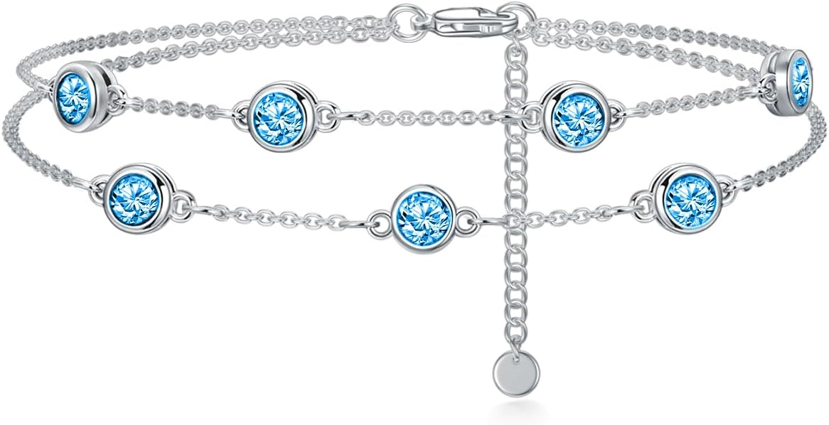 Dorunmo Birthstone Anklet Bracelets for Women 925 Sterling Silver Birthday Mother's Day Jewelry Gifts for Wife Mother Her