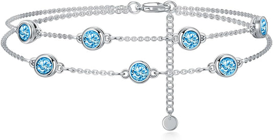 Dorunmo Birthstone Anklet Bracelets for Women 925 Sterling Silver Birthday Mother's Day Jewelry Gifts for Wife Mother Her