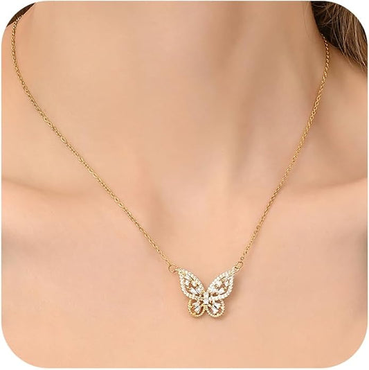 Dainty Gold Butterfly Bow Necklace for Women,18k Gold Plated Choker Necklaces for Women Waterproof & Daily & Simple, Gold Jewelry for Women