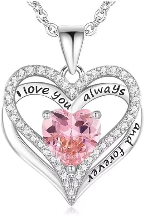 Birthstone Heart Necklace for Women Wife Girlfriend Mom Daughter Gifts S925 Silver Jewelry For Anniversary Rose Gold Gifts For Birthday Christmas Mothers Valentines Day