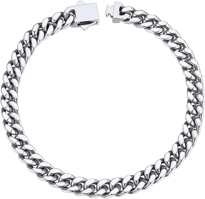 ChainsHouse Stainless Steel Cuban Link Bracelet for Men, 5mm/7mm/9mm/12mm Width, 7.5"/8.3"/9" Length, Black/18K Gold Plated Chain Wrist Bracelets for Men, with Gift Box